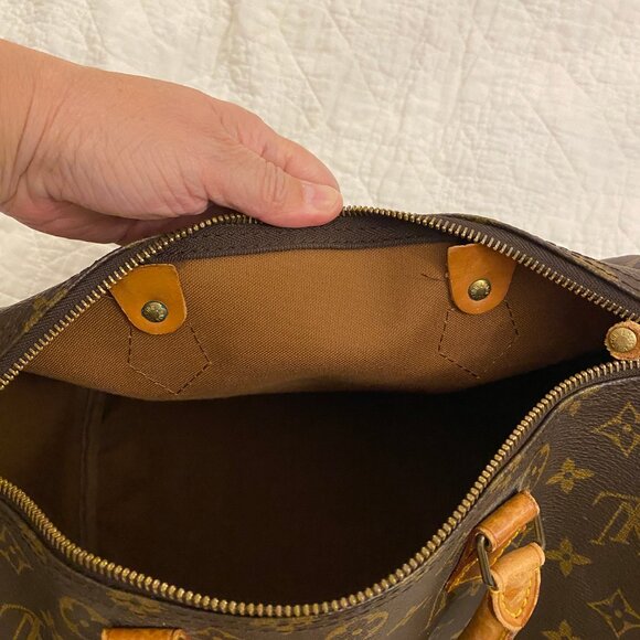 GUC Vintage LV Monogram Speedy Bag 30 Double Handle Satchel Brown - Picture 13 of 15